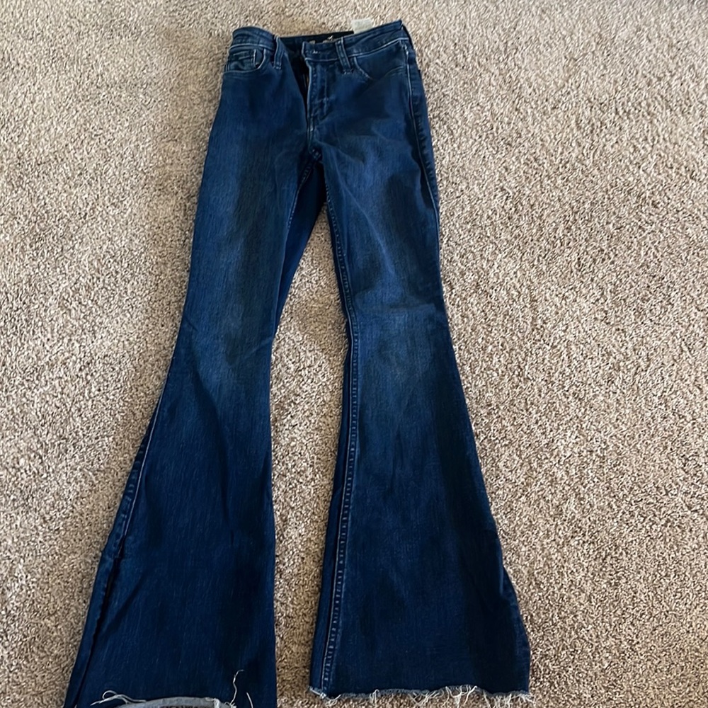 High rise dark blue flare jeans